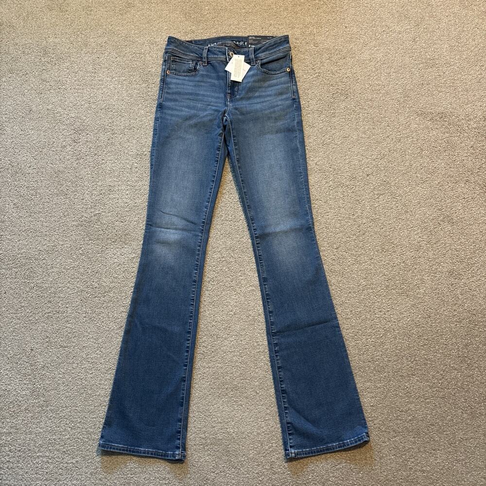 American Eagle Blue Kick Boot Low-Rise Next Level Stretch Jeans Sz 26 X-Long